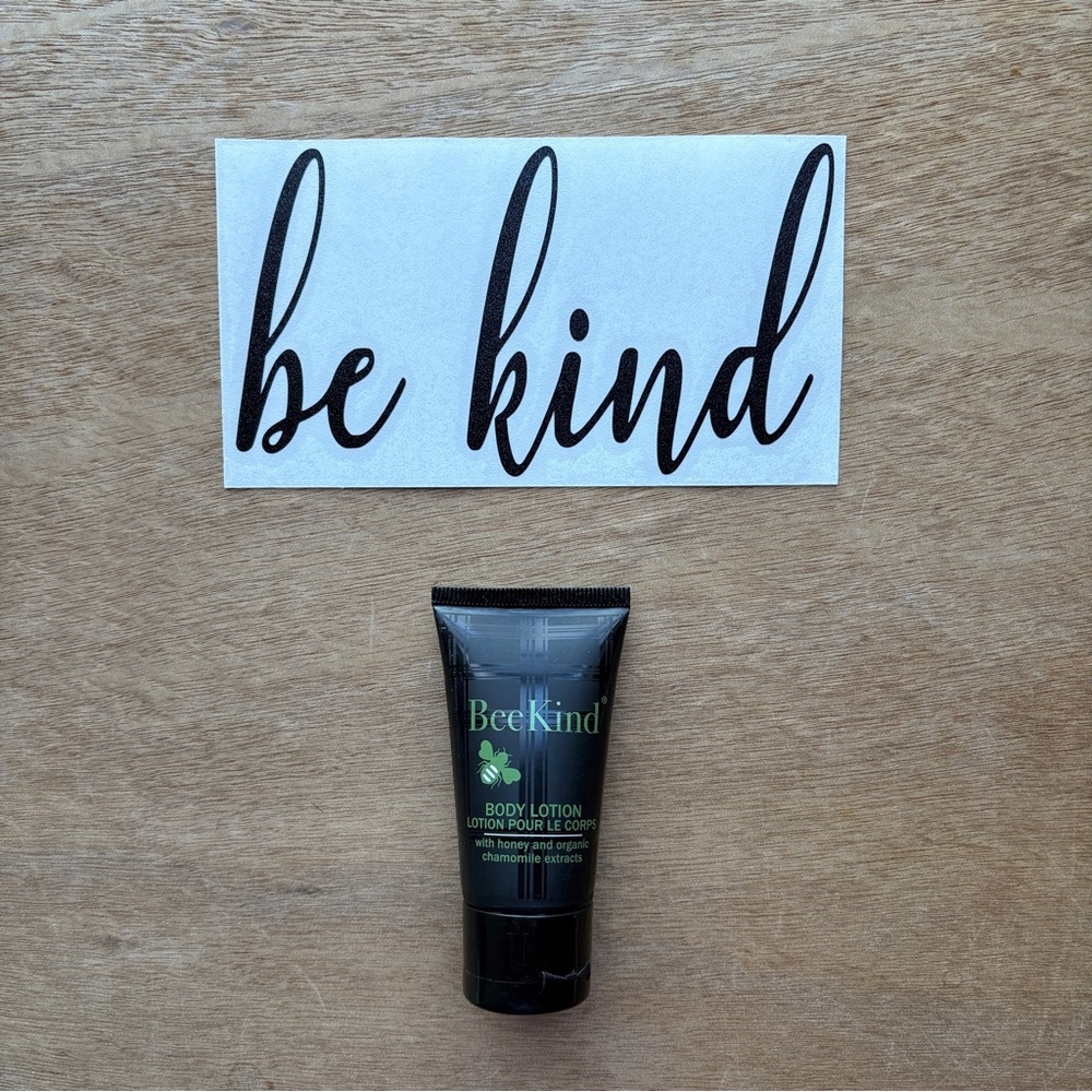 Be Kind Vinyl Decal 5.5” x 3.0” & Bee Kind Body Lotion 1 fl oz 30 ml